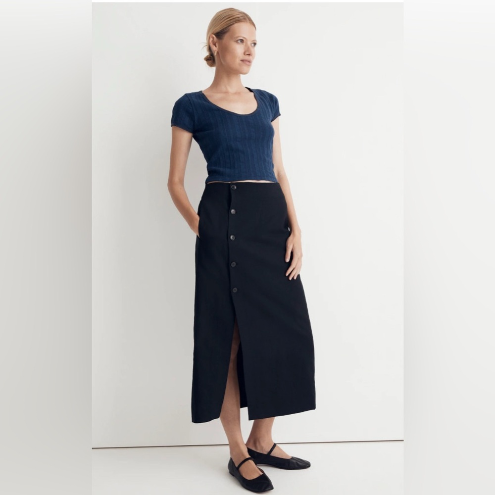 Madewell Classic Black Button Midi Skirt